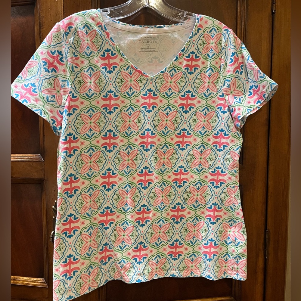 Talbots Short Sleeve Top - Pink and Green Pattern